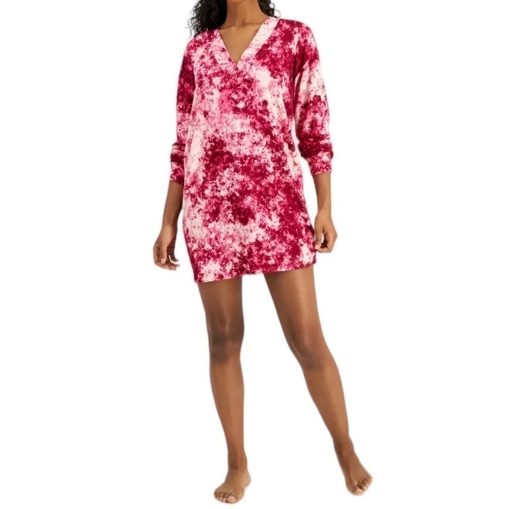 Jenni Printed Long Sleeve Sleep Shirt Pink Splash Tie Dye XL
